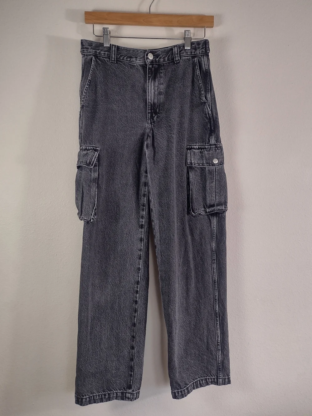 Madewell Washed Black Low Slung Cargo Washed Straight Leg Jeans Size 24